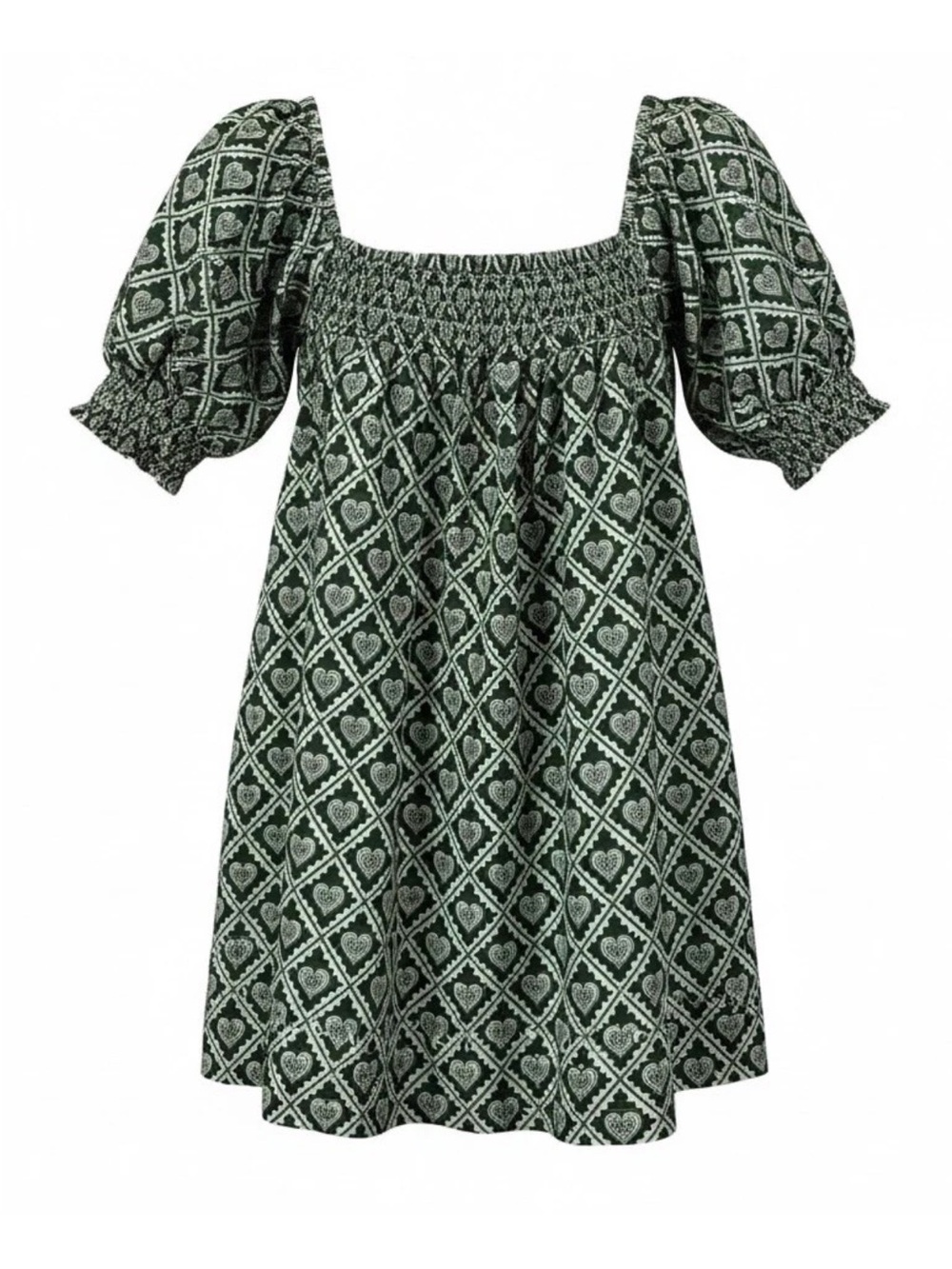 RHODE Evie Dress in Love Lockdown Chive S Small Hearts Cottagecore Square Neck